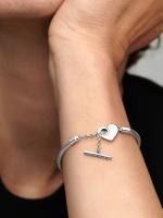 Pandora - Pulsera Pandora Moments with Cadena de Serpiente y Barra en T with Corazón-Plata de Lei - details 0
