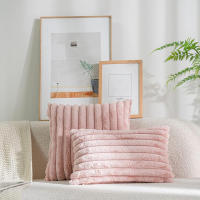 Funda De Cojín De Peluche De Conejo Falso Para Sofa Decoración De Interiores Tamaño 45x45cm Estilo Sólido Y Rayado Grueso Y Suave - details 23