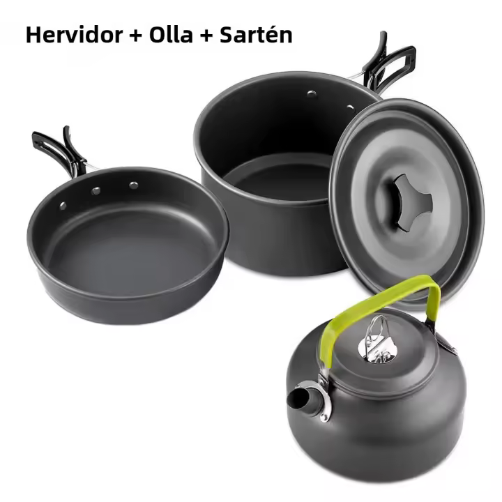 Juego De Cocina Para Camping LISM Para 2-3 Personas Sello Antigoteado Con Vaso De Té Aluminio Plegable Para Picnic Al Aire Libre - 1