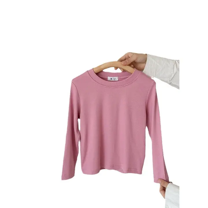 Camiseta De Algodón Para Niños Y Niñas Con Manga Larga En 9 Colores Estilo Casual Solido Base Coat Ropa De Ocio Unisex - 1