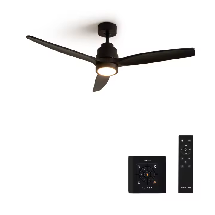 CREATE - Ventilador de techo 40W silencioso, con luz ,Color de motor y aspas Negro, Tamaño Ø112cm- WIND STYLANCE - 1