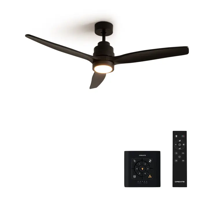CREATE - Ventilador de techo 40W silencioso, con luz ,Color de motor y aspas Negro, Tamaño Ø112cm- WIND STYLANCE - 1