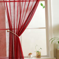 Cortina Sutil Roja Vibrante Para Decoración De Hogar Oficina Sala De Estar Y Dormitorio Con Bolso De Percha Moderna Translúcida - details 6