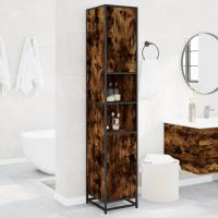 vidaXL Armario baño madera ingeniería y metal 35x37,5x188,5 cm en color Negro/Roble ahumado/Gris sonoma y más | almacenamiento funcional diseño moderno para baño dormitorio sala - details 1
