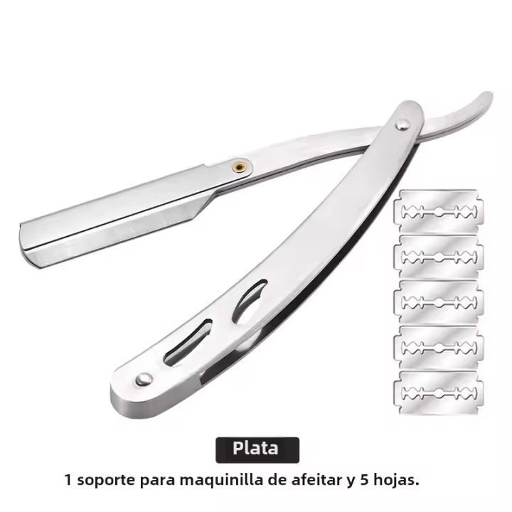 Cuchillo De Afeitar Para Hombres Herramientas De Barbero Con 5 Hojas De Acero Inoxidable Portarrazores Plegable Para Cabello Y Barba - 1