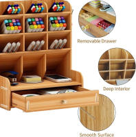 Organizador De Escritorio En Madera Con Cajones Porta Lápices Y Suministros De Arte 12 Compartimentos Caja De Almacenamiento Para Bolígrafos - details 4