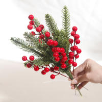 10Pcs Ramas De Pino Artificial Con Bayas Rojas Para Decoración De Navidad Árbol De Navidad Corona De Navidad Regalo De Decoración - details 3