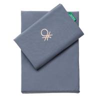 Set 3pc cama (Funda nórdica 260x240cm + 2 Fundas de almohada 63x63cm) en azul oscuro y beige 70% Algodón+ 30% Poliéster - details 5