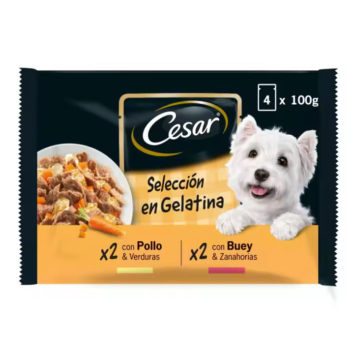 Cesar Pouch Selección Carnes en Gelatina Comida Húmeda para Perros - (13 Packs de 4u x 100gr) - 1