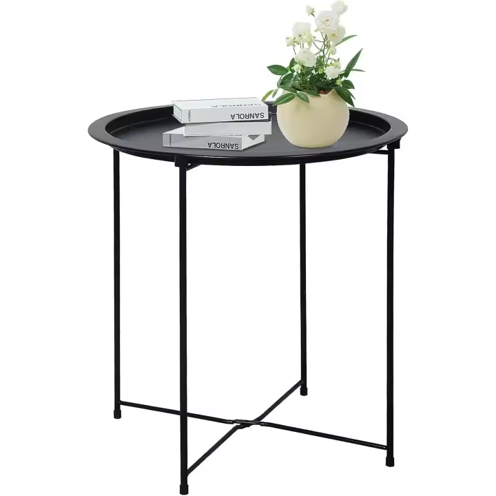 Mesa Auxiliar Redonda Mesa de Café y Té, 47 x 51cm, Bandeja de Metal, Mesita de Noche Mesita de Sofá para Sala de Estar Dormitorio Balcón Patio - 1
