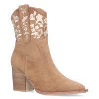 PuntoSalao Botines tacón medio cómodo bordado flores mujer camel A-3008 Estos botines de tacón están fabricados con unmaterial textil gamuzado de alta calidad, que es suave al tacto y resistente al desgaste - details 1