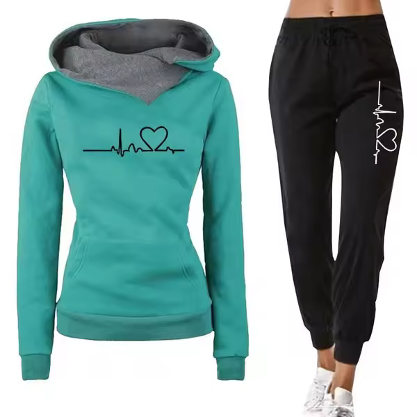 Conjunto deportivo de otoño e invierno para mujer, pantalones con capucha y pantalones para correr, ropa informal de alta calidad de 2 piezas para mujer - 1