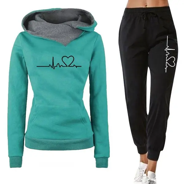 Conjunto deportivo de otoño e invierno para mujer, pantalones con capucha y pantalones para correr, ropa informal de alta calidad de 2 piezas para mujer - 1