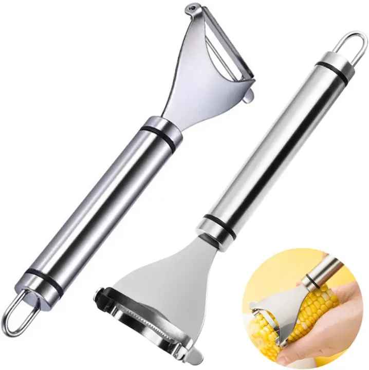 Pelador de maíz de acero inoxidable, pelador de mazorcas de maíz mágico, trilladora de maíz de acero inoxidable premium con mango ergonómico, herramienta para quitar mazorcas de maíz, pelador de verduras (paquete de 2) - 1
