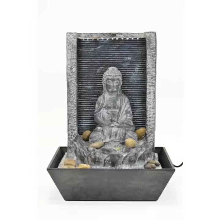 CAPRILO REGALOS & DECORACIÓN Figura Oriental Decorativa de Resina "Fuente Buda con Luz". Adornos y Esculturas. Decoración Hogar y Jardín. Regalos Originales. 22 x 30 cm. - 1