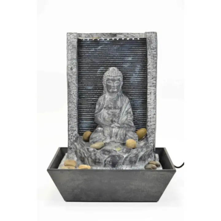 CAPRILO REGALOS & DECORACIÓN Figura Oriental Decorativa de Resina "Fuente Buda con Luz". Adornos y Esculturas. Decoración Hogar y Jardín. Regalos Originales. 22 x 30 cm. - 1