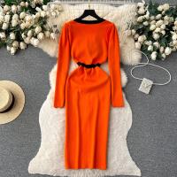 YuooMuoo Vestido Elegante Bodycon Para Mujer Con Cuello V Y Lazo Manga Larga Split Frontal Estilo Oficina Lady Chic Para Fiesta Y Trabajo - details 6