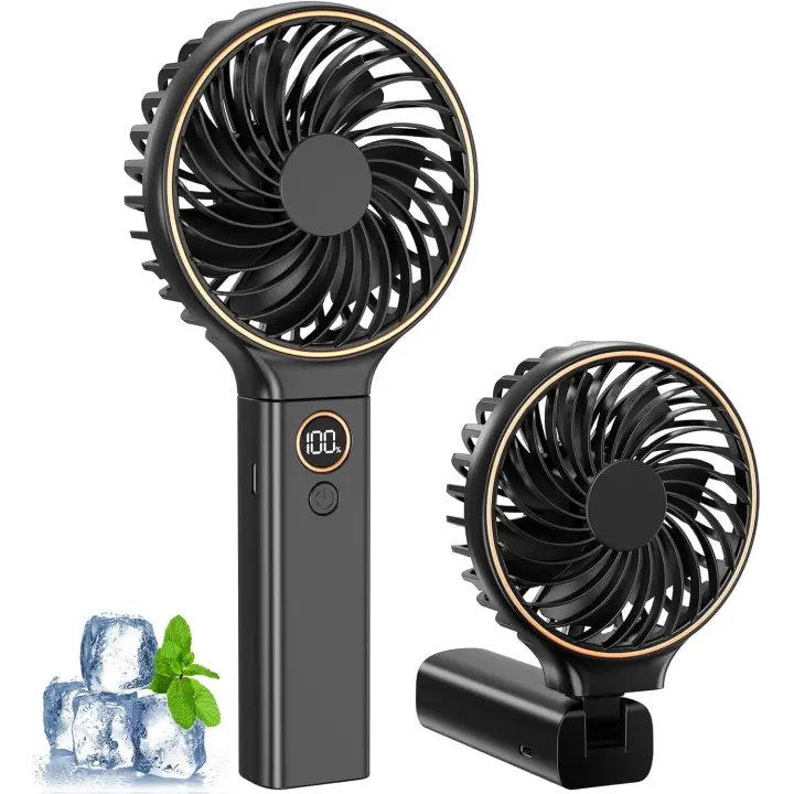 Ventilador Portátil, Pontente Ventilador Recargable USB-C con 6 Velocidades, Pantalla LED, ventiladores de Mano 4000mAh para Viajes, Desplazamientos y Actividades al Aire Libre, Regalo para Mujeres - 1