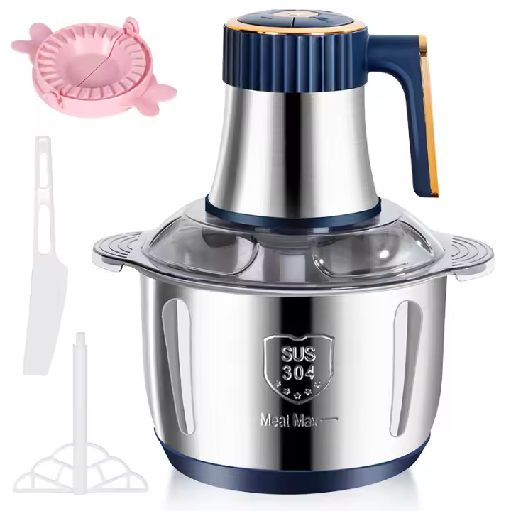 5 litros de acero inoxidable comida picadora de carne eléctrica con 6 capas de cuchilla y 5 velocidades ajustables para carne, frutas, cacahuetes, nueces, frijoles, etc. - 1
