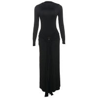 Vestido Maxi Casual Ruched Para Mujer Elegante Y Slim Con Manga Larga De Color Sólido Vestido Largo Para Fiesta De Noche Y Bodas - details 1