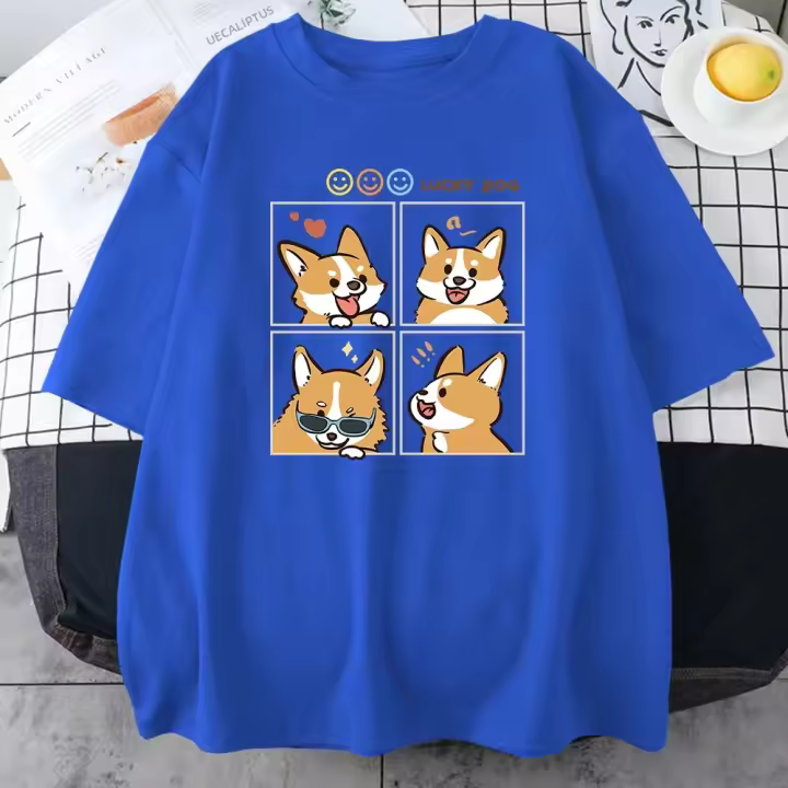 Camiseta De Algodón Suave Y Transpirable Para Hombre Con Diseño Gráfico De Perro Afortunado En Cuatro Estados Diferentes Talla Grande Estilo Casual Para Uso Diario - 1