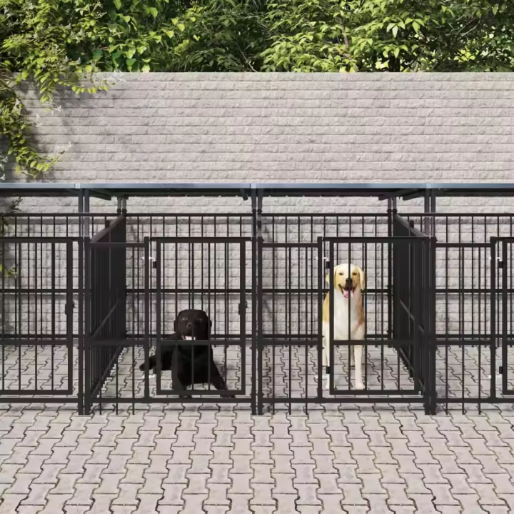 vidaXL Perrera de exterior con tejado acero 11,26 m² - 1