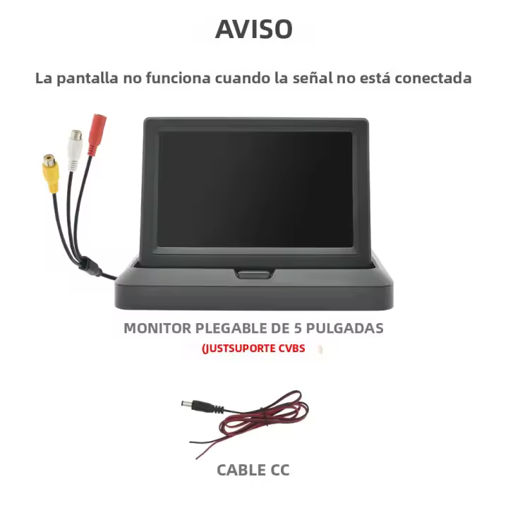 Monitor De Coche Plegable KTYDKP Con Entrada De Video Bidireccional Para Cámara De Retrovisora De Parqueo Y Reversa Pantalla TFT De 5 Pulgadas - 1
