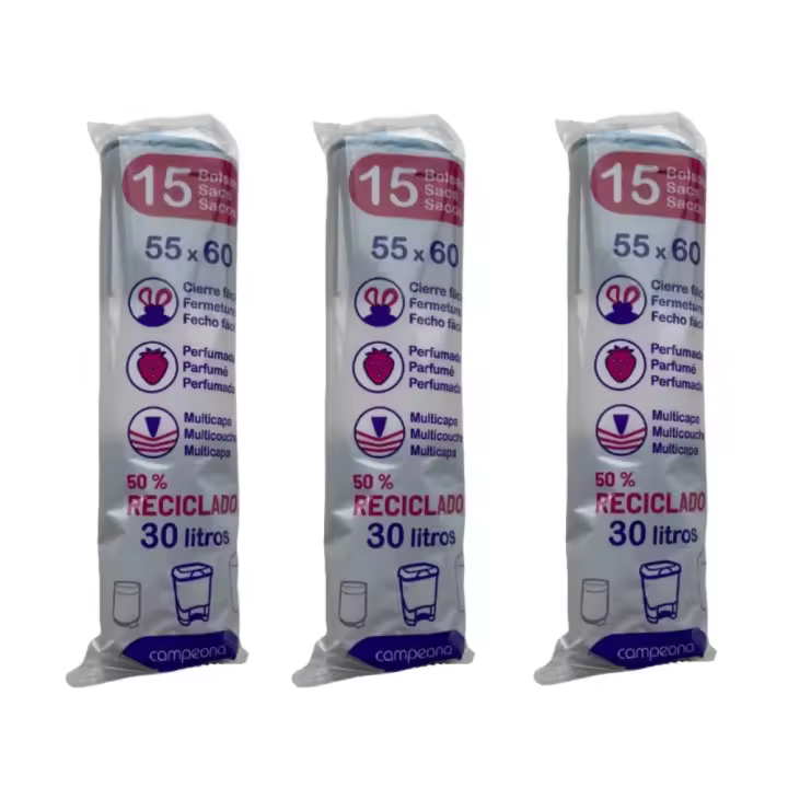 Kinoto Rollos Bolsas de Basura Azul 30L con Autocierre y Antigoteo Perfumada – 15 Unidades 55x60cm - 1