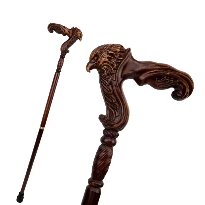 Bastón De Madera Marrón Eagle Para Moda Y Fiesta De Disfraz De Vampiro 93cm Tapa De Goma Mango De Cerda De Mano Para Caminar Y Halloween - 1