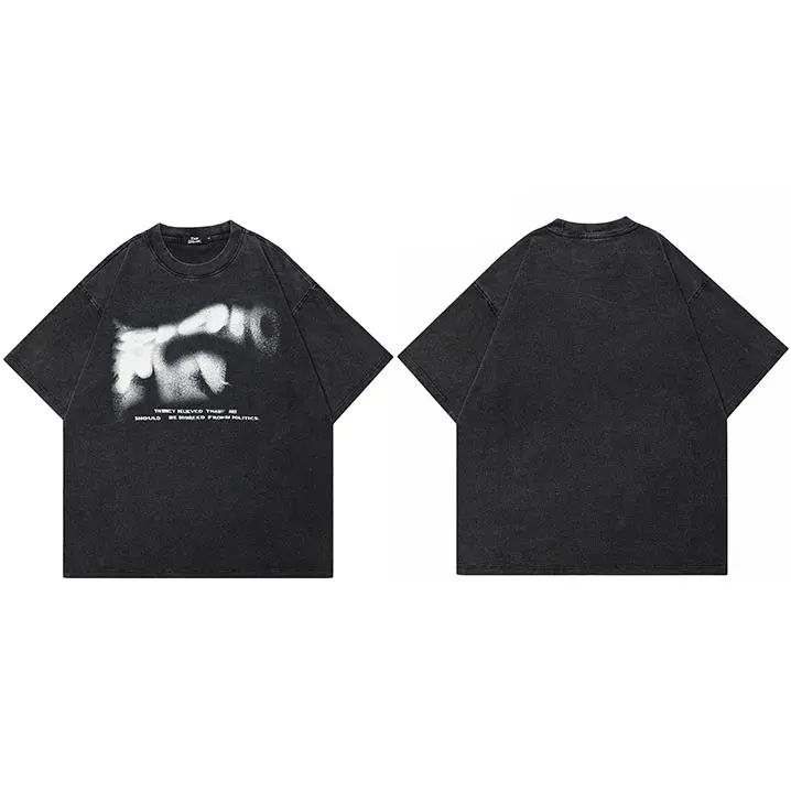 Camiseta Hip Hop Streetwear Para Hombre Talla Oversize Letras Borrosas Estampado Vintage Algodón Prenda Casual De Verano - 1