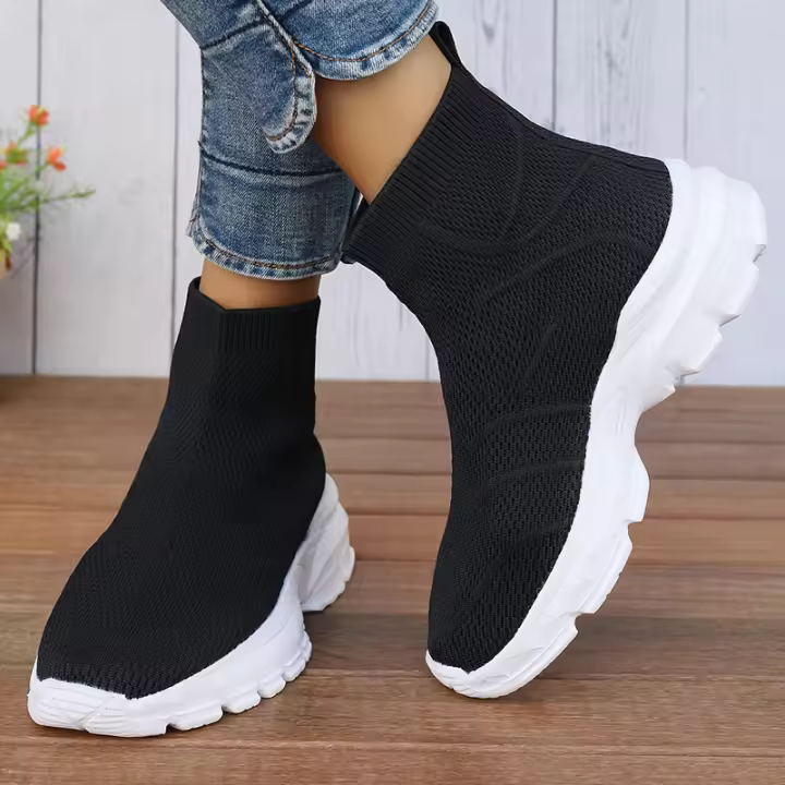 Botas De Invierno Para Mujer Calidad Superior Tejidas Botines Chelsea Moda Confort Medio Tacón Material Synthético Forro Poliéster - 1