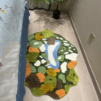 Alfombra De Estilo Moss Verde Lujo Irregular Alfombra De Escenario Nórdico Para Cama Alfombra De Área Fluffy Abstract Art Mat - details 1