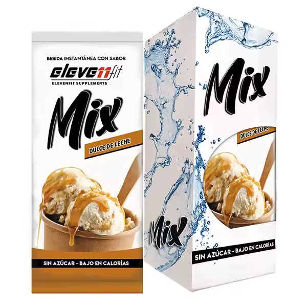 Eleven Fit Mix Instantáneo, Caja de 12 Sobres Sabor Dulce De Leche - Prepara 1.5L de Bebida Saludable - Sin Azúcar, Baja en Calorías y Carbohidratos - Ideal para Agua/Leche, Cocinar y Preparar Postres - Mejora tu Dieta - Apto para Adultos y Niños - 1