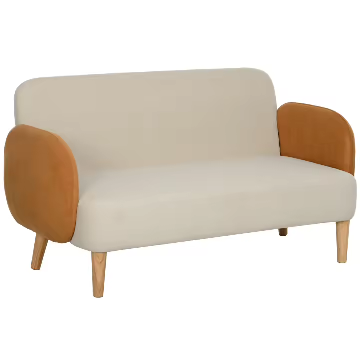 HOMCOM Sofá de 2 Plazas Tapizado en Terciopelo Sofá de Salón con Reposabrazos y Patas de Madera Sofá Pequeño Carga 240 kg para Dormitorio Oficina 130x74x76 cm Crema - 1