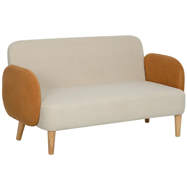HOMCOM Sofá de 2 Plazas Tapizado en Terciopelo Sofá de Salón con Reposabrazos y Patas de Madera Sofá Pequeño Carga 240 kg para Dormitorio Oficina 130x74x76 cm Crema - 1