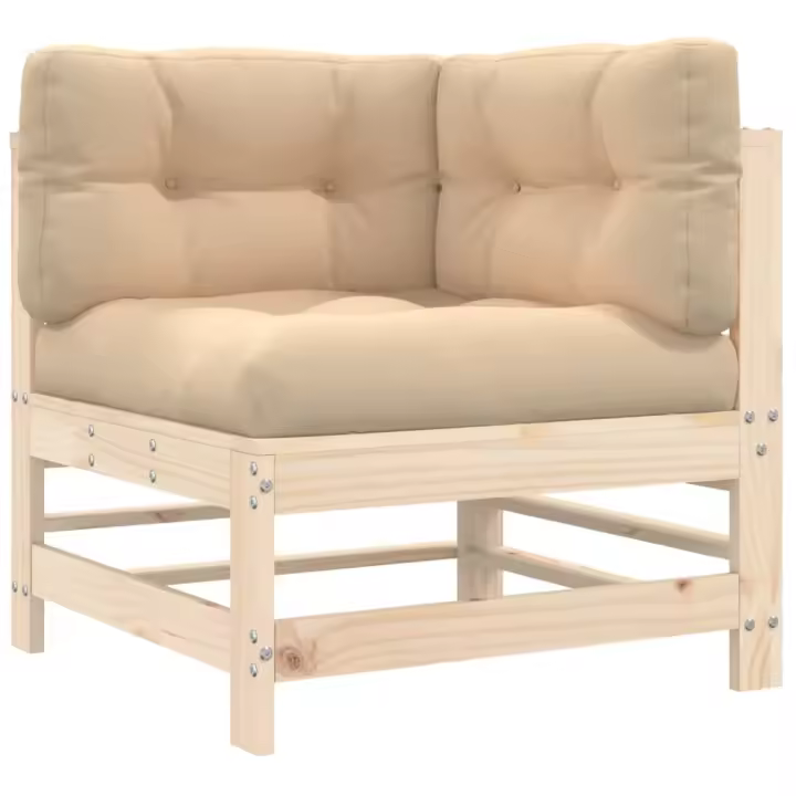 vidaXL Sofá esquinero con cojines madera maciza de pino Pino natural, Pino blanco, Pino gris Conjunto Terraza Muebles Jardín Exterior Juego de Muebles de jardín Mueble Jardín Exterior Muebles de Salon Exterior - 1