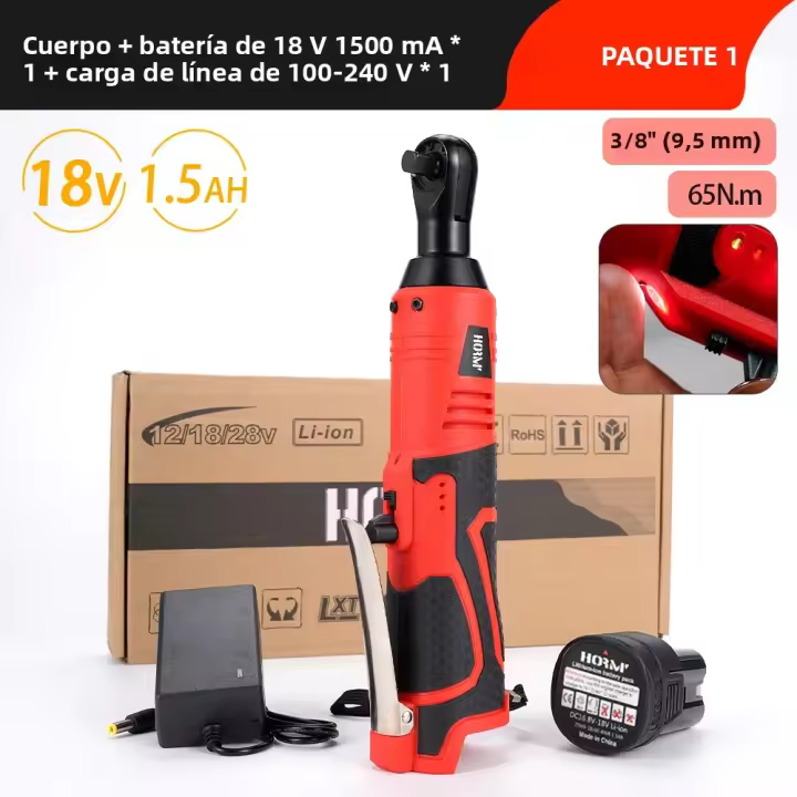 Llave De Impacto Eléctrica Sin Cable 18V Recargable Con Destornillador 3/8 Pulgada Llaves De Ángulo Derecho Herramienta Eléctrica Con Batería Para DIY En El Hogar - 1