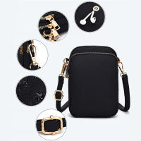Bolso Mini Mujer Cruzado Con Cremallera Bolso De Hombro Multifuncional Vertical Monedero Móvil Negro Bolso De Caminar - details 4