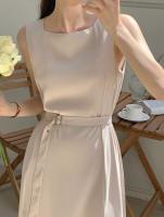 Vestido A-line Elegante Para Mujer REALEFT Sin Mangas Cuello Cuadrado Casual Largo De Verano Con Cinturones Polyester - details 2