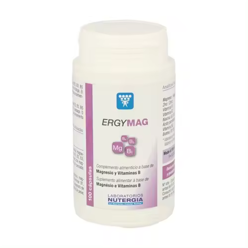 ERGYMAG. 100 CÁPSULAS. NUTERGIA. MAGNESIO Y VITAMINA B. COMBATE LA FATIGA FÍSICA O NERVIOSA. - 1