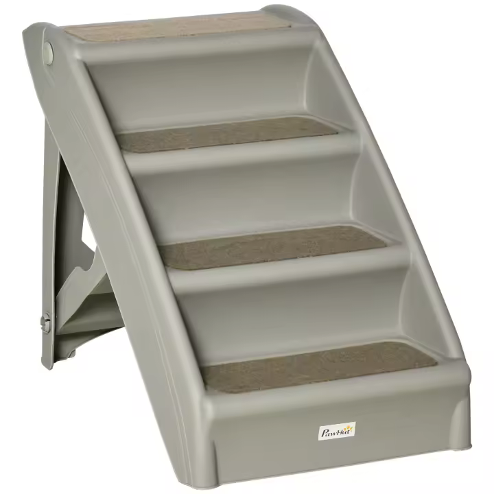 PawHut Escalera Plegable para Mascotas de 4 Peldaños Escalón para Perros Gatos Portátil con Alfombras Antideslizantes para Cama Sofá Carga 20 kg 62x38x49,5 cm - 1