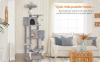 Feandrea Árbol para Gatos de 191 cm de Altura, Rascador para Gatos con 5 Postes, 2 Plataformas, 2 Cuevas, Hamaca, 2 Pompones, Felpa Multicapa, Gris Claro - details 0