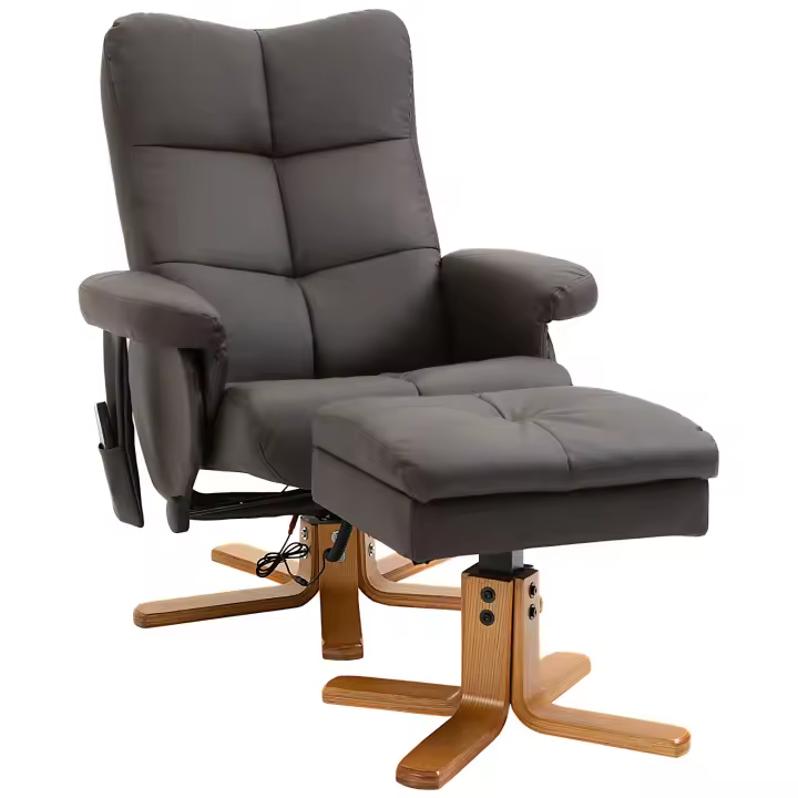 HOMCOM Sillón de Masaje con Función Reclinable Sillón Reclinable con Reposapiés Sillón TV Sillón TV 145° Reclinable Sillón Reclinable con 10 Puntos de Vibración Silla Ergonómica Piel sintética marrón 80 x 86 x 99 cm - 1