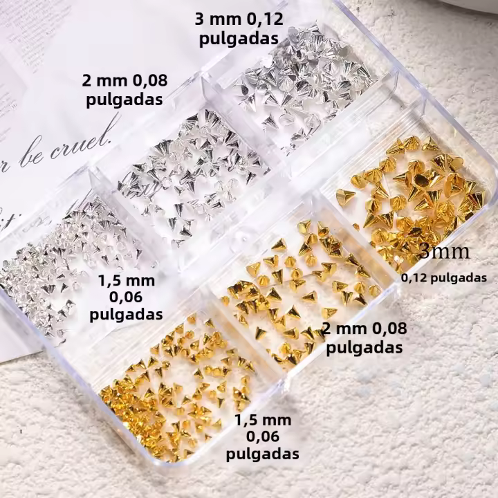 6Grillas De Punta De Cono Punk Para Uñas 3D Gorras Joyas De Metal Dorado Plata Negro Aleación De Uñas Rivetes De Cuentas Pequeñas Para Arte De Uñas - 1