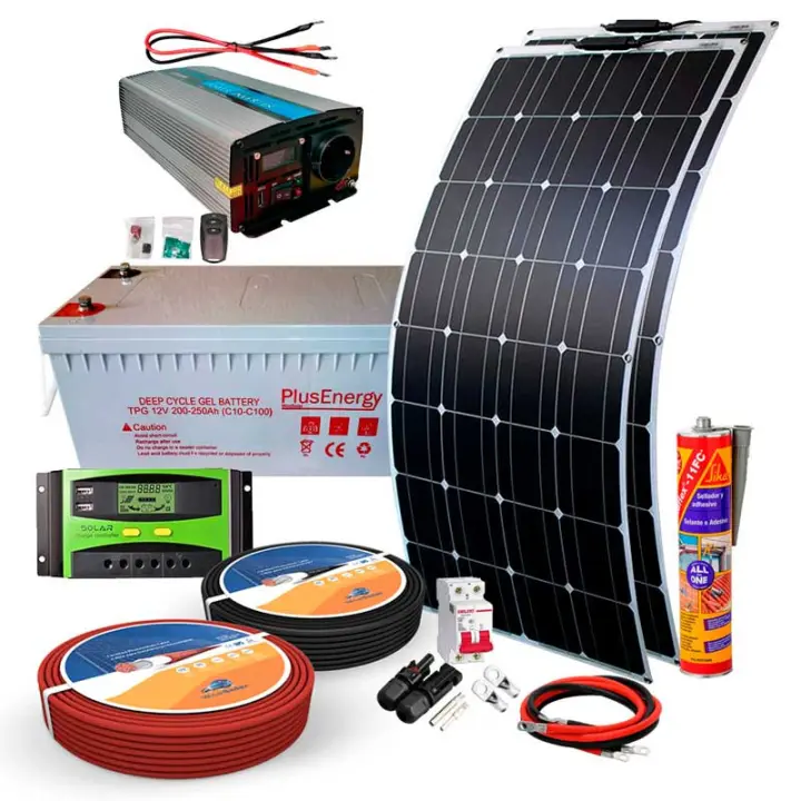Plusenergy - Kit solar 12V Panel Solar Flexible 150W Inversor con mando 1000W - 1