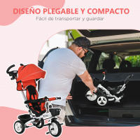 HOMCOM Triciclo para Bebés Plegable Triciclo Evolutivo 2 en 1 para Niños de 12-60 Meses con Toldo Plegable Mango de Empuje Telescópico Reposapiés Cinturón de Seguridad y Cestas - details 4