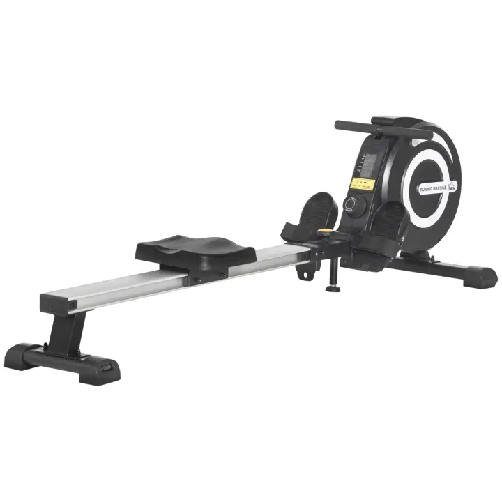 HOMCOM Máquina de Remo Plegable con 8 Niveles de Resistencia Magnética Volante de 4kg Monitor LCD Carga 120kg para Fitness Entrenamiento en Casa Acero Aluminio 185x58x57 cm Negro y Plata - 1