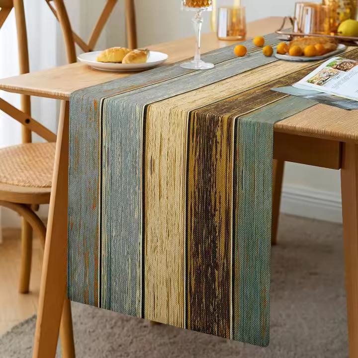 Camino de mesa verde Camino de mesa de lino de primavera Marrón 33 X 183cm Cómoda Bufandas Retro Granero Madera Marrón Teal Verde Camino de mesa Beige - 1