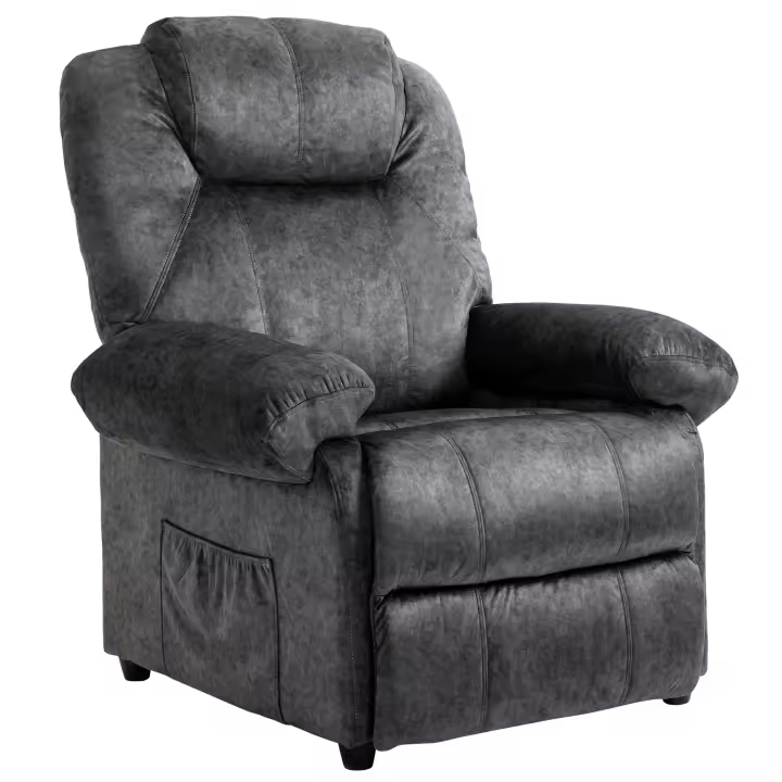 HOMCOM Sillón Relax Reclinable Manual Tapizado en Terciopelo Acolchado con Reposapiés Retráctil y Bolsillos Laterales para Salón Oficina Dormitorio 88x91x108 cm - 1