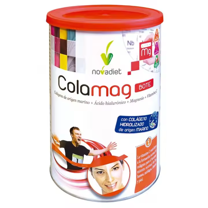Novadiet Colamag Bote 300g Colágeno Origen Marino - Complemento alimenticio a base de Colágeno, Ácido hialurónico, Magnesio y Vitamina C, con edulcorante. - 1